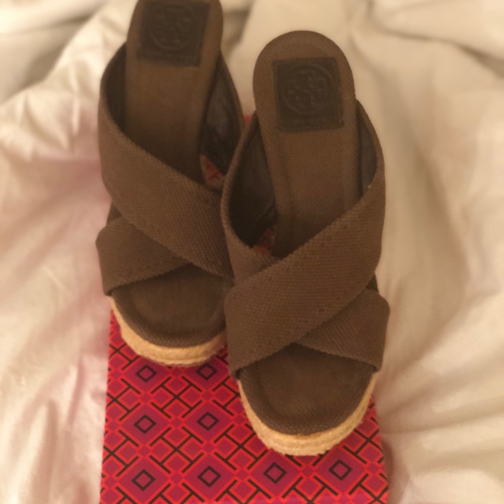 Tory Burch Kristen Brown Fabric Espadrille Wedges